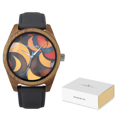BOBOBIRD Wooden Quartz Watch for Men Black Leather Strap Walnut Wood Wristwatch with Gift Box for Men 2025 New Arrival