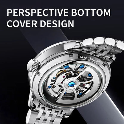 Mark Fairwhale 6023 Luxury Quartz Steel Strip Automatic Movement Watch Waterproof Double Tourbillon Moonphase Watches for Men