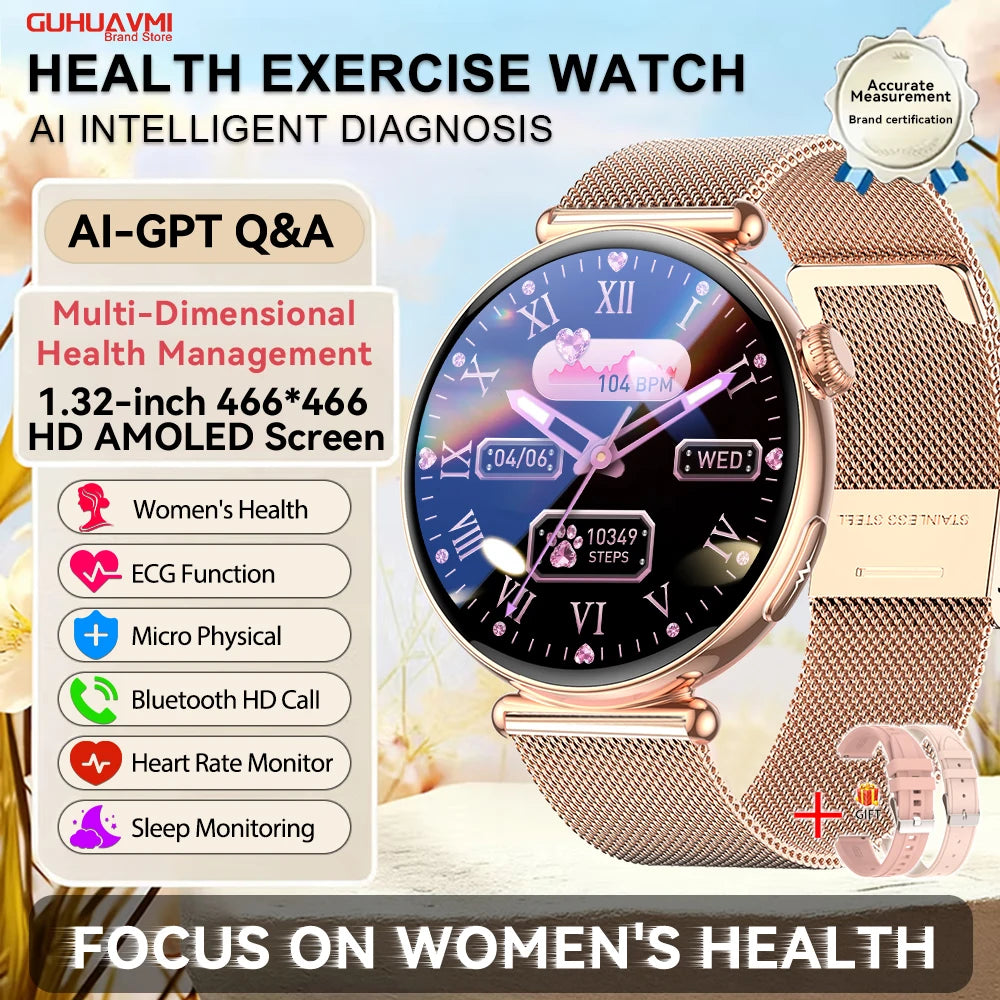 2026 New Women AI Smart Diagnosis Smart Watch HRV+ECG Uric Acid Blood Oxygen Health Monitor IP68 Waterproof Sports Smart Watches