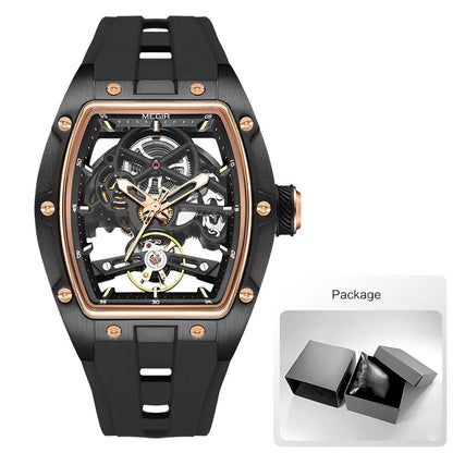 Montre-bracelet MEGIR pour hommes, mode, noire, étanche, mécanique automatique, avec aiguilles lumineuses, bracelet en silicone, cadran tonneau 2242