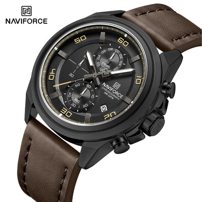 Montres étanches NAVIFORCE pour hommes Montre-bracelet à quartz de luxe en cuir véritable pour hommes Chronographe militaire tendance