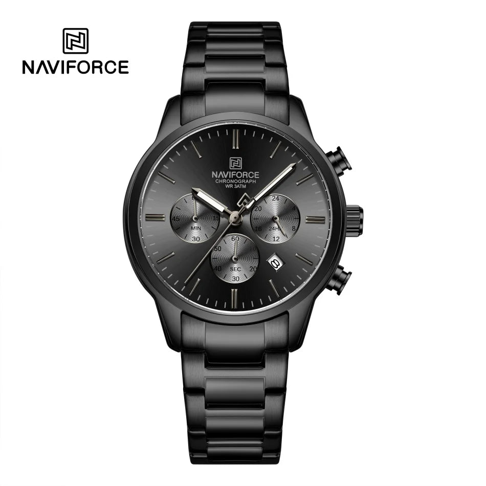 Montre Homme NAVIFORCE Quartz Calendrier Étanche 3ATM Affichage de la Date Bracelet en Acier Montre-Bracelet de Luxe Sport à la Mode NF8076