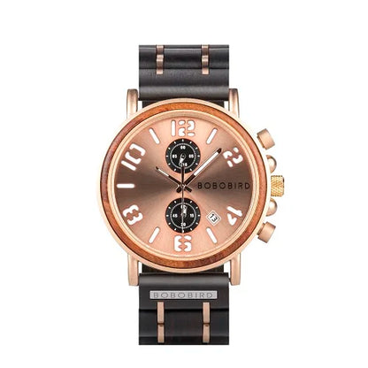 Montre en Bois de Luxe Marque Homme BOBO BIRD relogio masculino Chronographe Militaire reloj madera Cadeau pour Père Fils Mari