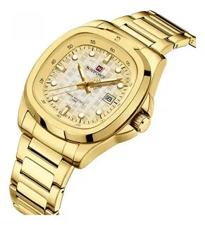 Montre-bracelet de sport NAVIFORCE pour hommes, à quartz, en acier inoxydable, lumineuse, avec calendrier, cadran carré, pour affaires