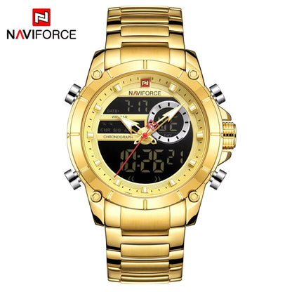 NAVIFORCE 9163 Montre-bracelet de sport de luxe originale pour hommes, mouvement à quartz, étanche en acier, double affichage, montres militaires Relogio Masculino