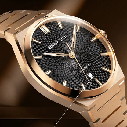 Montre Automatique Homme BONEST GATTI Luxe 39mm Mécanique Étanche 50M Saphir Lumineuse