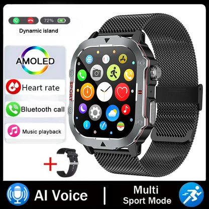 Montre connectée militaire 2026 Hommes Étanche Sports de plein air Suivi d'activité Moniteur de santé 2,19" Appel BT Smartwatch