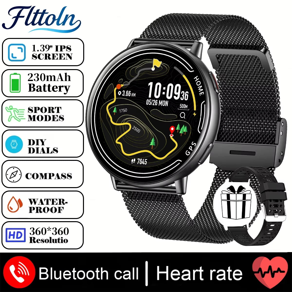 Nouvelle smartwatch GPS chaude AMOLED 1,43, Boussole, étanche IP68, appel Bluetooth, montre multisports, cadeau pour hommes et femmes pour Android
