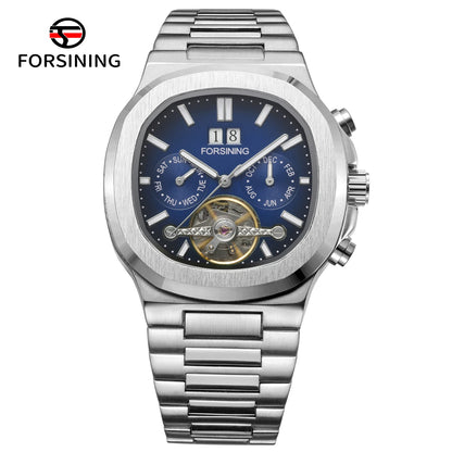 Forsining 481 Montre Militaire Homme Tourbillon Aiguilles Date Jour Montres Mécaniques Automatiques Acier Inoxydable Horloge Relogio Masculino