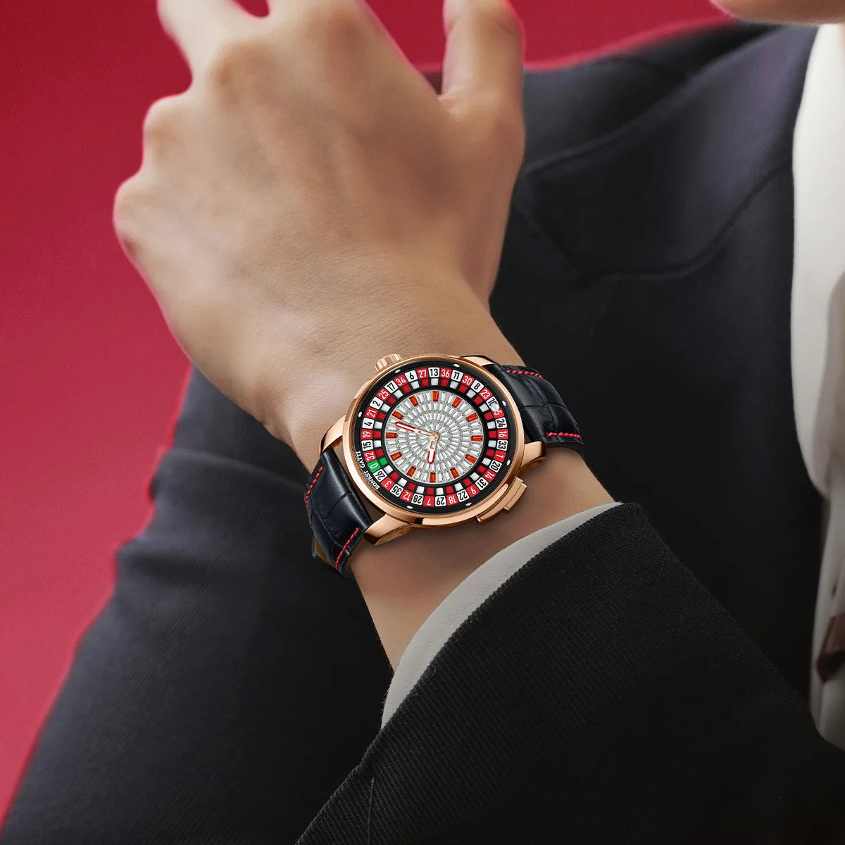 BONEST GATTI 8004 Men's Mechanical Watch European Button Wheel Disc Fun Game Diamond Dial Sapphire Glass Cover watch for men