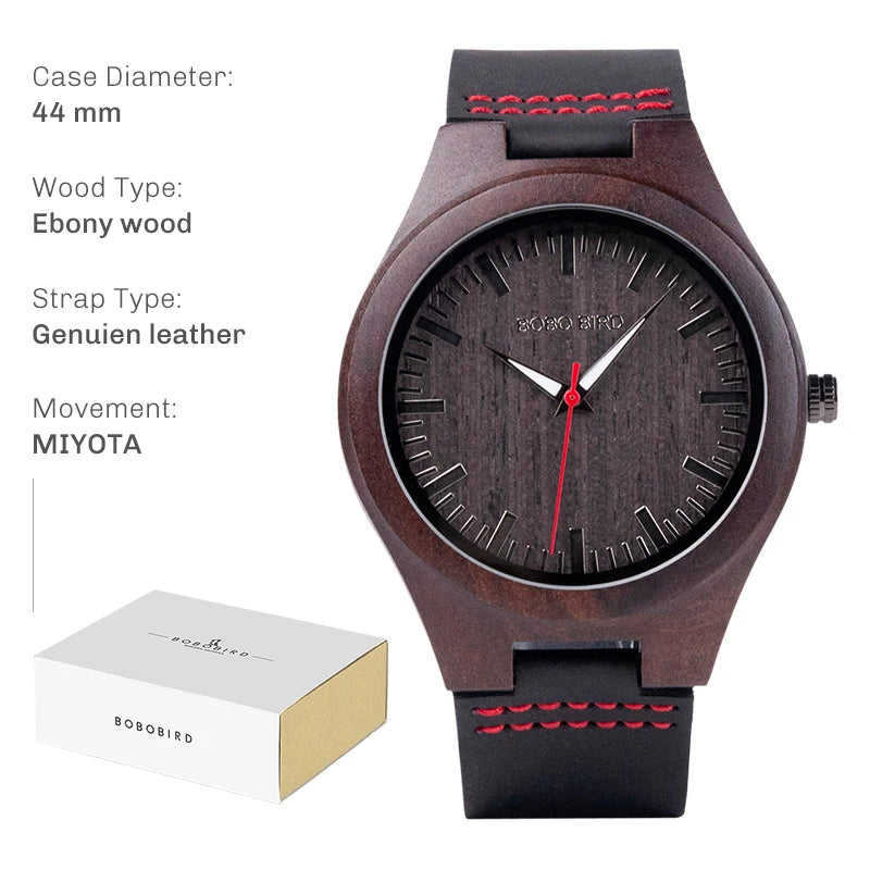 BOBO BIRD Montre en Bois pour Homme Montres en Bois Naturel Faits à la Main Légères à Quartz Offre Limitée Personnalisable