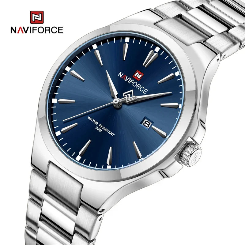 NAVIFORCE NF9214 Montres pour hommes tendance au design original en acier inoxydable, calendrier simple, étanche, Relogio Masculino