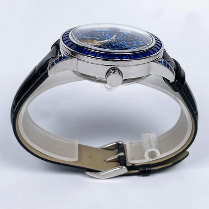 PINDU Nouvelle montre mécanique pour homme, avec pointeur lumineux diamanté, montre-bracelet saphir de qualité supérieure pour hommes, Montre Homme avec boîte cadeau P5037