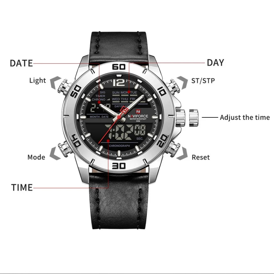 NAVIFORCE NF9253L Genuine Leather Band Luminous Date Clock