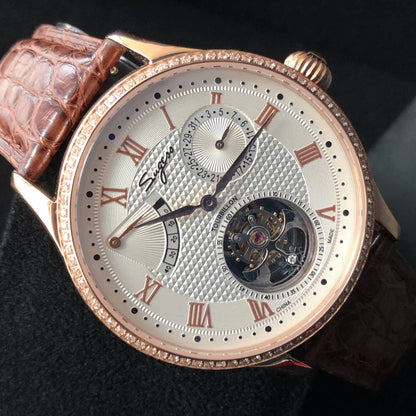 Sugess Real Tourbillon Watch Genuine Original ST8001 Movement Mens Calendar Skeleton Gold Diamond Watches Hand Winding/Auto