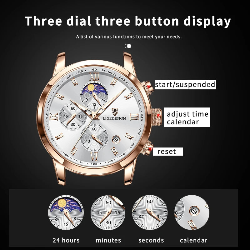 Montre décontractée LIGE pour homme, de luxe, en cuir, étanche, à quartz, chronographe, militaire, pour homme, Relogio Masculino