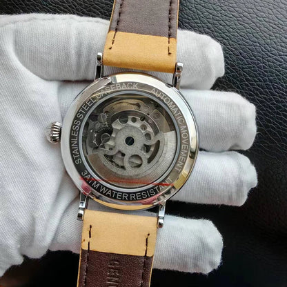 Skeleton Mechanical Watches Men Fashion Wristwatch Male Leather Watchband Man Clock