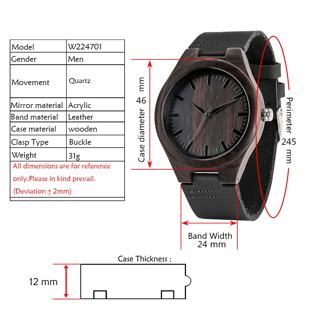 Montre-bracelet Bob Bird Watch à quartz en cuir véritable noir