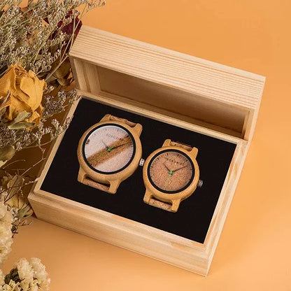 Montre en bois pour couple BOBOB BIRD pour homme et femme, montres personnalisées pour amoureux, cadeaux d'anniversaire dans un coffret cadeau en bois