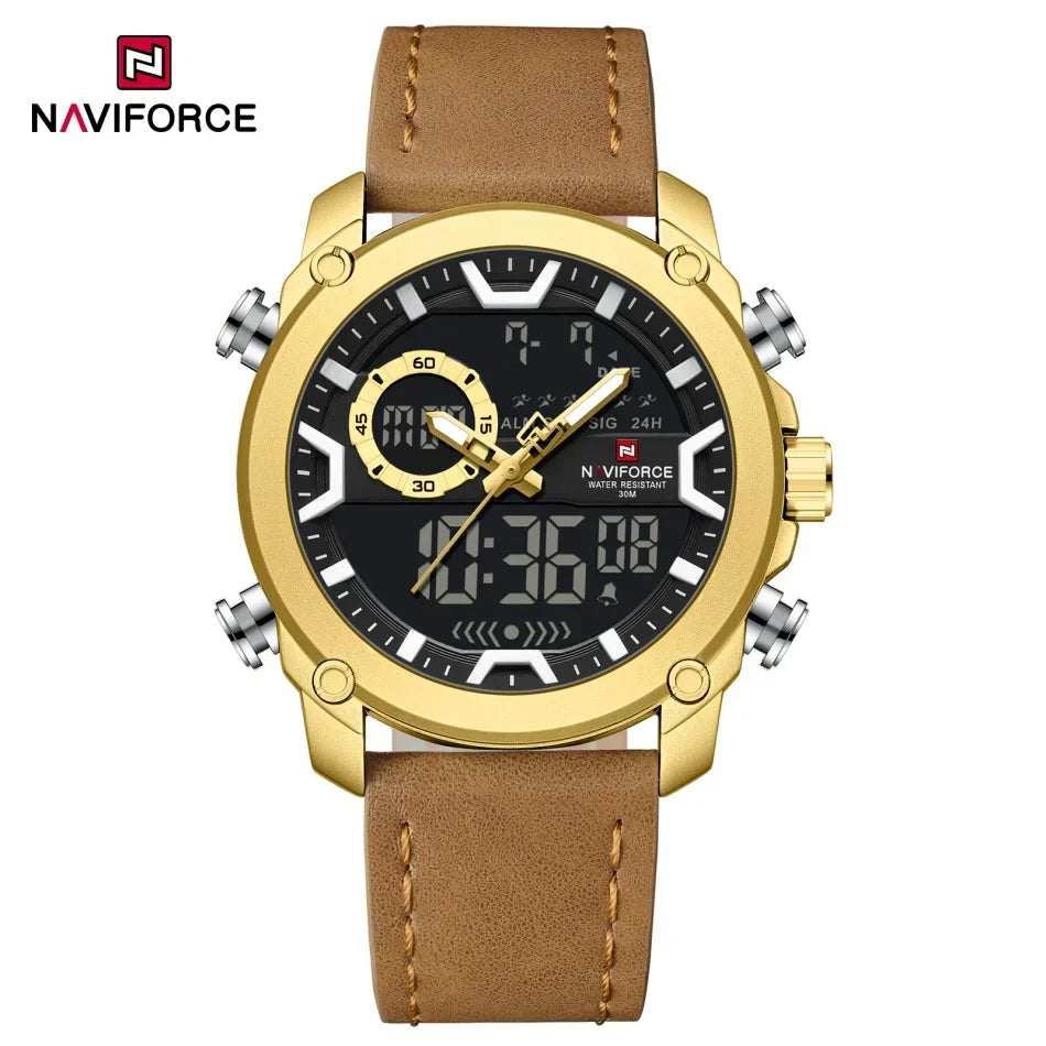 Montres Homme NAVIFORCE Montre-Bracelet Quartz Sport Double Affichage Décontracté Mode Alarme Bracelet Véritable Homme Étanche 30m