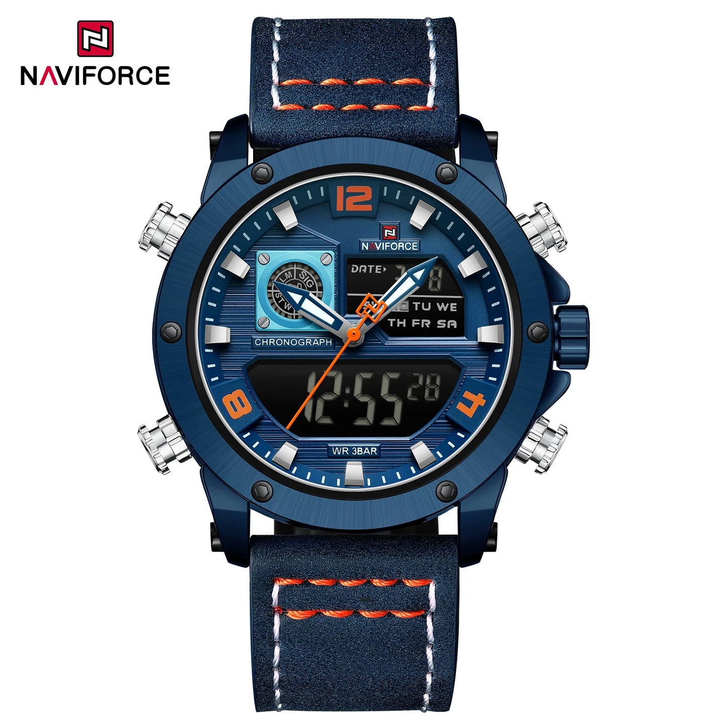 NAVIFORCE Double Display Leather Band Watch