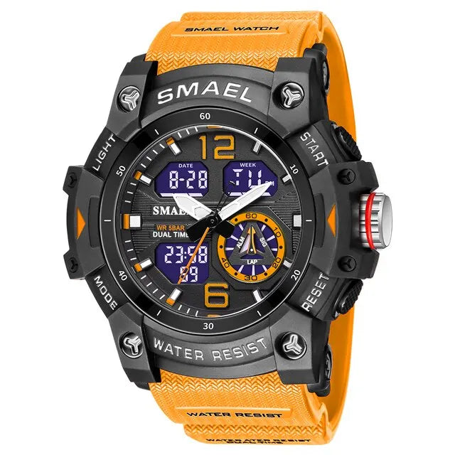 SMAEL 8007 digital watch with dual time display, stopwatch and LED backlight