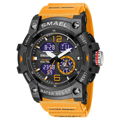 SMAEL 8007 digital watch with dual time display, stopwatch and LED backlight