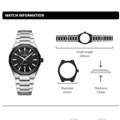 NAVIFORCE Montre de Luxe Homme Marque Militaire Sport Quartz Affichage Date Montre-Bracelet Décontractée Bracelet Acier Cadeau pour Homme