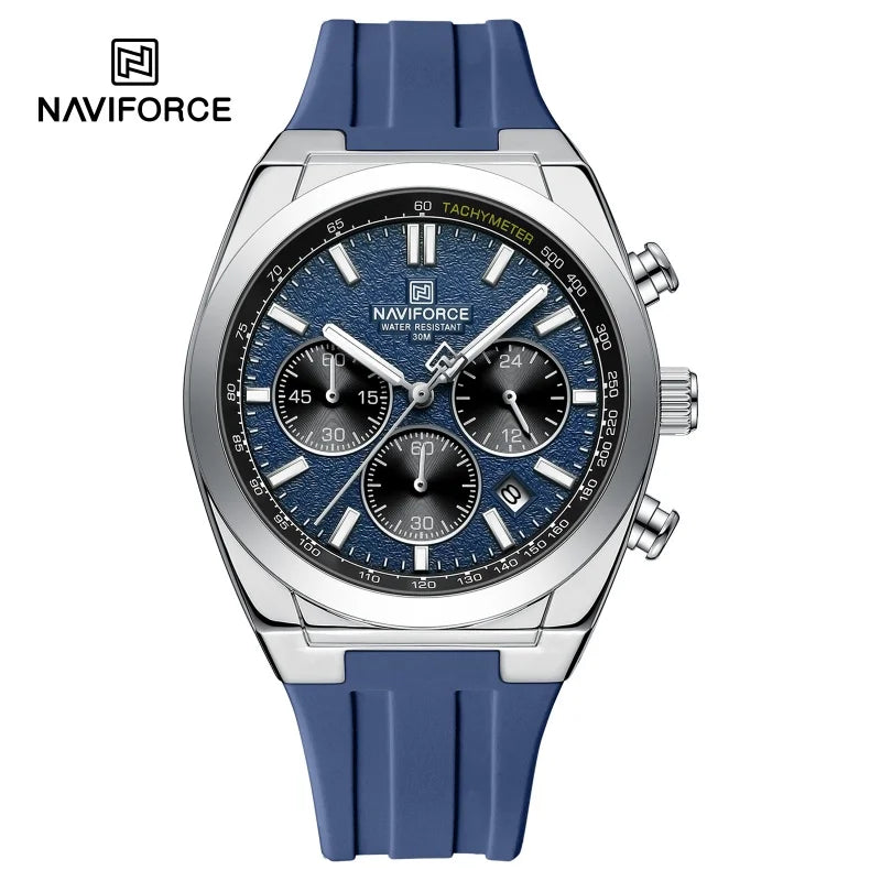 NAVIFORCE Montres Homme Chronographe Multifonctionnel Bracelet en Silicone Aiguilles Lumineuses Étanche 3ATM Haute Qualité Original pour Homme