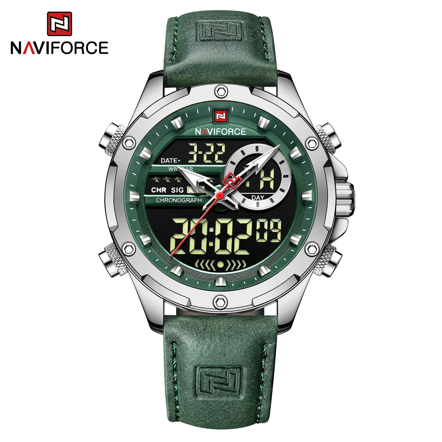 Naviforce Montres Originales pour Hommes 2025 Montre-Bracelet de Luxe Sportive Étanche à Bracelet Corium pour Hommes avec Calendrier Double Affichage