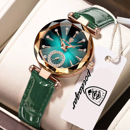 POEDAGAR Montres Exquises et Élégantes pour Femmes Étanche Cuir Haute Qualité Originale Montre Femme Quartz Montre-bracelet Dame