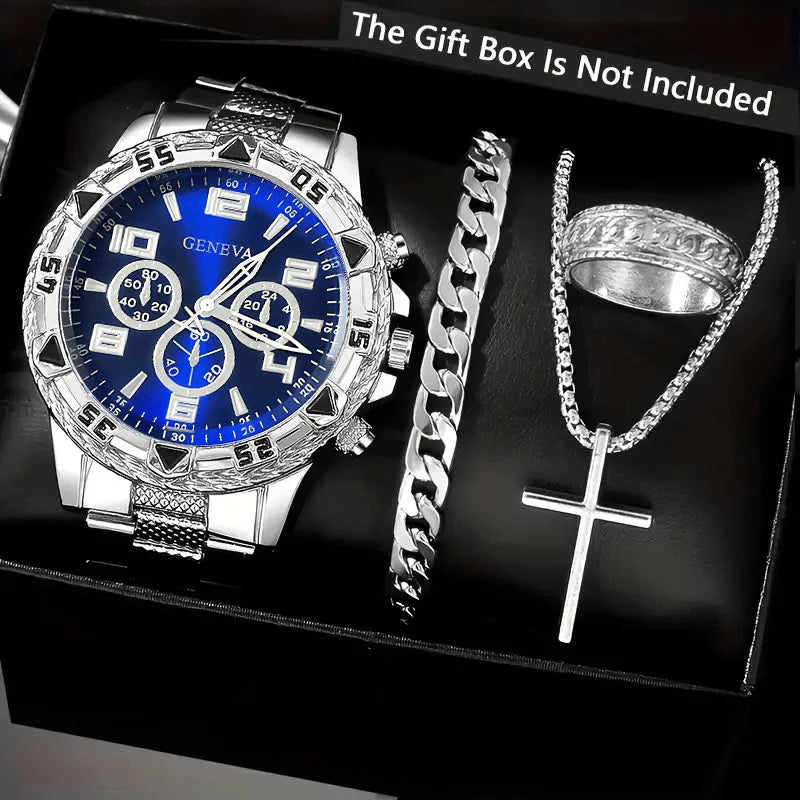 Ensemble de Montres Classiques pour Homme, Montres à Cadran Rond en Quartz avec Bracelet en Acier Inoxydable pour Homme, Choix de Cadeau Idéal