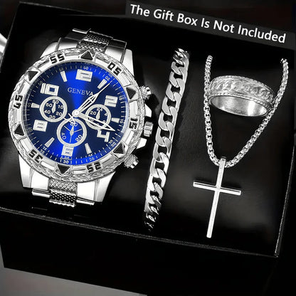 Ensemble de Montres Classiques pour Homme, Montres à Cadran Rond en Quartz avec Bracelet en Acier Inoxydable pour Homme, Choix de Cadeau Idéal