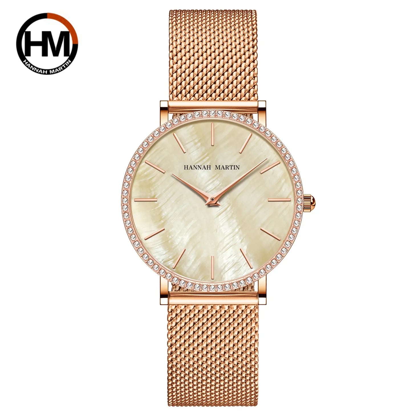 Montre à quartz Hannah Martin de luxe en or rose et diamants