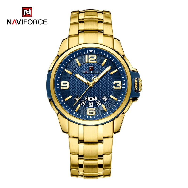Montre-bracelet à quartz décontractée pour hommes, marque NAVIFORCE, en acier inoxydable, style affaires, étanche et lumineuse, Relogio