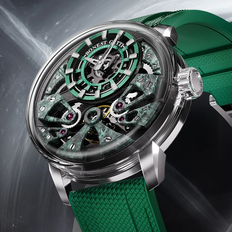 BONEST GATTI Men Automatic Mechanical Watch Sapphire Glass 316 Stainless Steel Skeleton German Brand Wristwatch