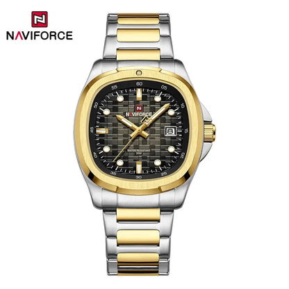 Montre-bracelet de sport NAVIFORCE pour hommes, à quartz, en acier inoxydable, lumineuse, avec calendrier, cadran carré, pour affaires