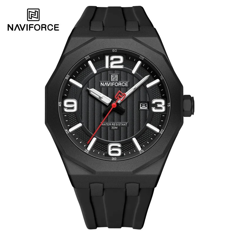 NAVIFORCE 8079 Montre à Quartz Tendance pour Hommes Étanche Veilleuse Calendrier Bracelet en Silicone Montre Décontractée pour Hommes relógios masculino