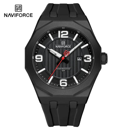 NAVIFORCE 8079 Montre à Quartz Tendance pour Hommes Étanche Veilleuse Calendrier Bracelet en Silicone Montre Décontractée pour Hommes relógios masculino
