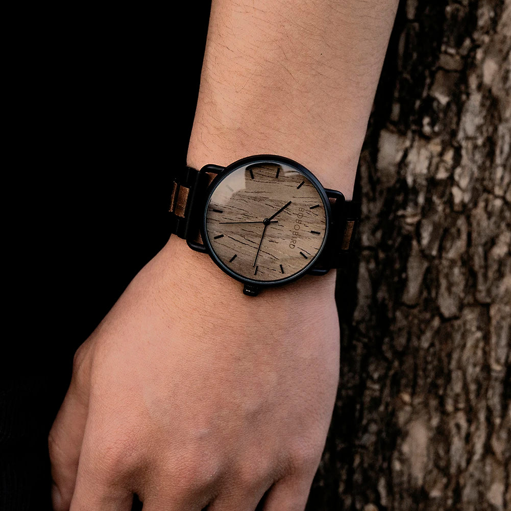 BOBO BIRD Montre Homme Bois de Zèbre Marque de Luxe Montres-bracelets à Quartz pour Homme Horloge Masculine Montres Simples Ultra-minces pour Homme