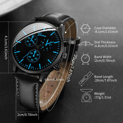 3PCS/Set Montres Business Homme Bracelet Cuir Décontracté Analogique Montre Quartz Homme Collier Bracelet Set