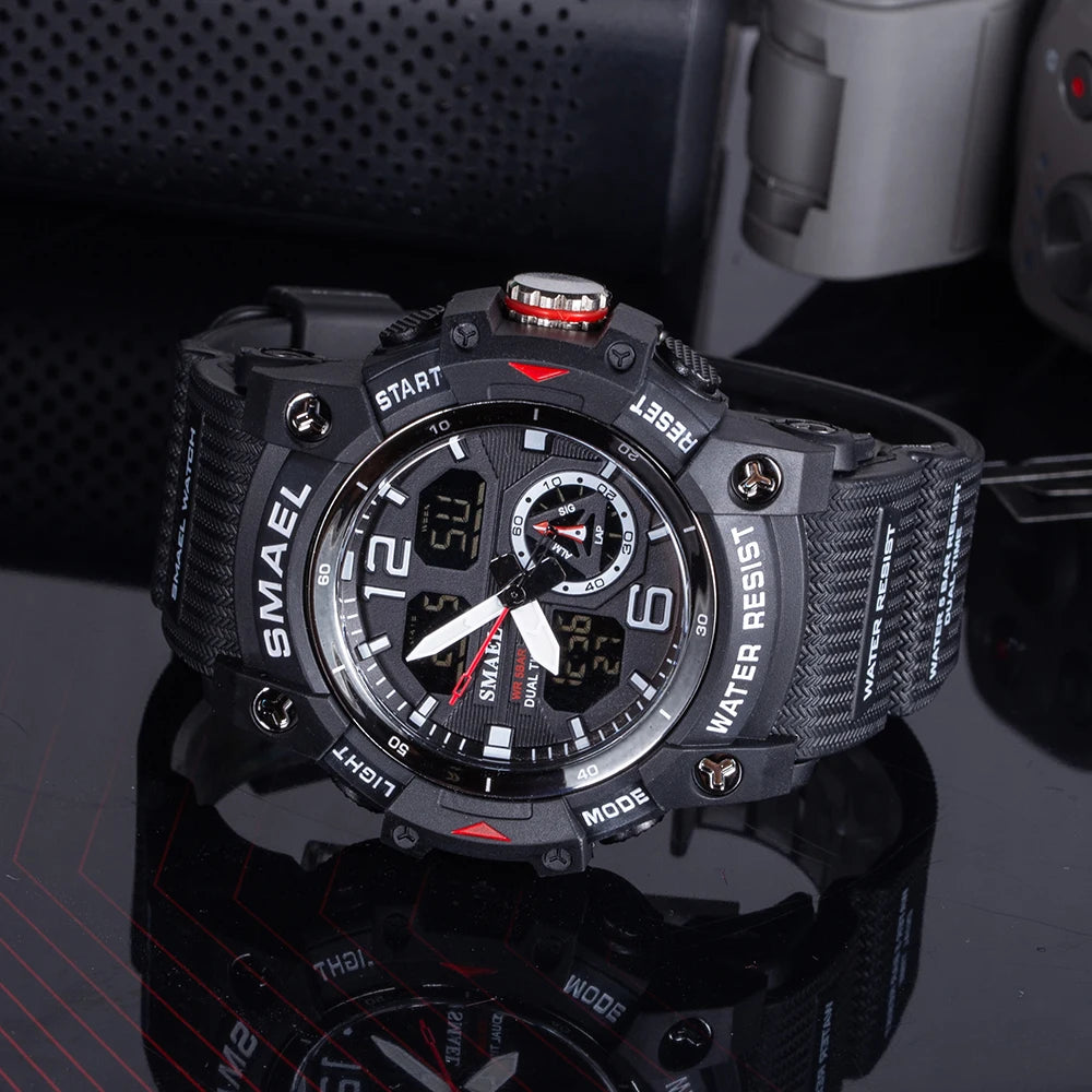 SMAEL 8007 digital watch with dual time display, stopwatch and LED backlight