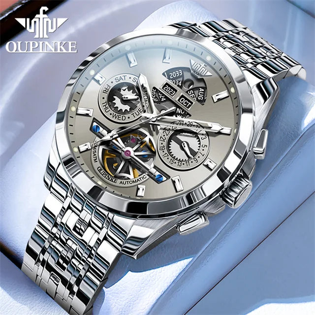 OUPINKE 3251 Auto Date Mechanical Watch for Men Hollowed Skeleton Luxury Automatic Hand Clock Top Brand Waterproof Man Watch Hot