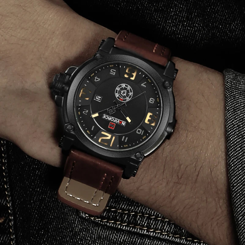 NAVIFORCE NF9099 Military Analog Date Watch Leather Strap