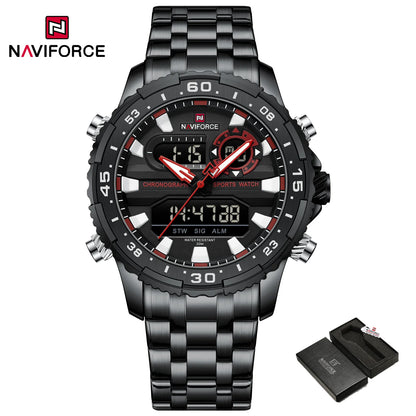 Montres Originales NAVIFORCE pour Hommes Montre-Bracelet Sport Analogique Numérique à Quartz Homme Militaire Lumineuse Étanche en Acier avec Réveil