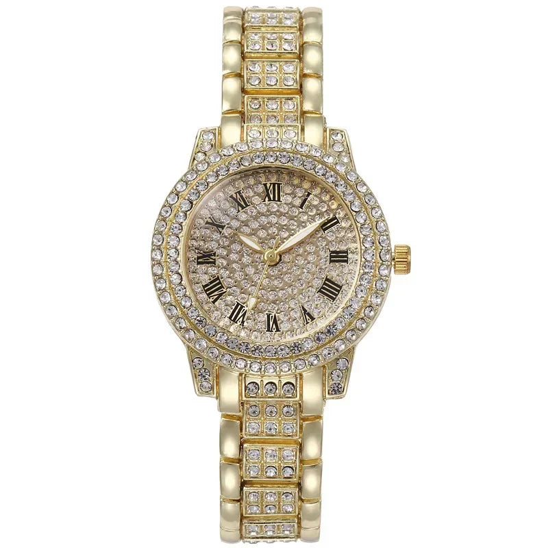 Luxury Full Rhinestone Watch for Women Girls Gifts Sparkling Quartz Timepiece with Stainless Steel Strap Wristwatch for Lover