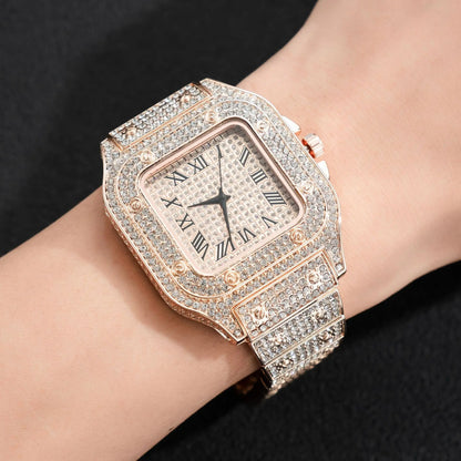 Montres pour hommes, cadran carré, ciel étoilé, ceinture en acier, incrustation de diamant, style européen américain, chiffres romains, montres-bracelets à quartz, cadeau
