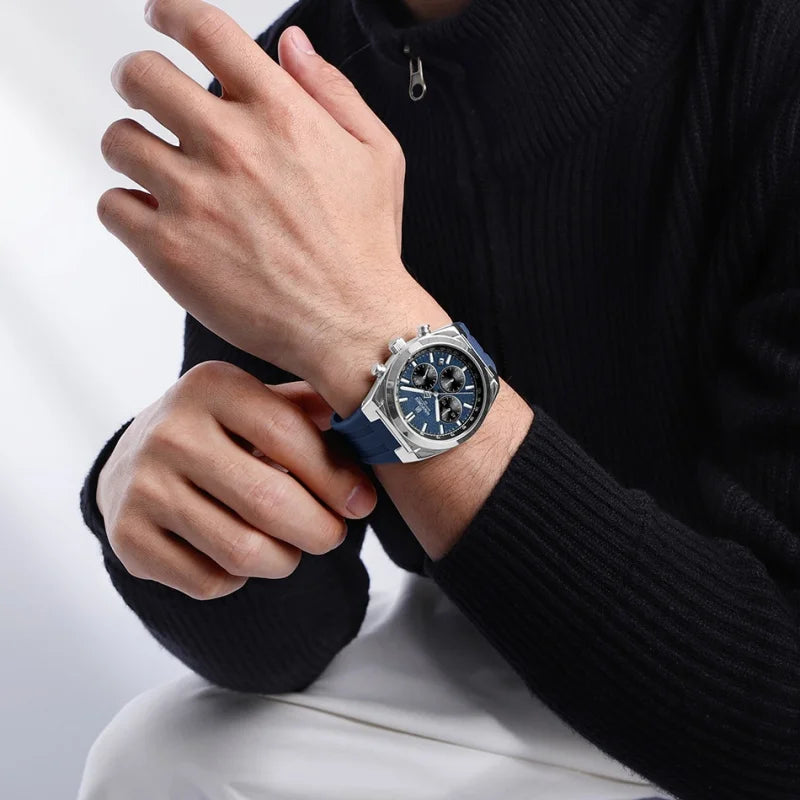 NAVIFORCE Montres Homme Chronographe Multifonctionnel Bracelet en Silicone Aiguilles Lumineuses Étanche 3ATM Haute Qualité Original pour Homme