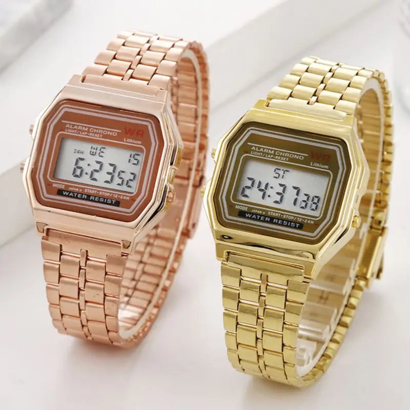 Femmes Hommes Unisexe Montre Or Argent Noir Vintage LED Numérique Sport Militaire Montres Bracelets Électronique Numérique Cadeau Présent Homme