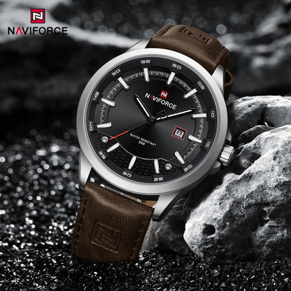 NAVIFORCE Nouvelle collection de montres pour hommes en cuir véritable confortable, mouvement japonais, date, étanche, cadeaux pour homme 2025